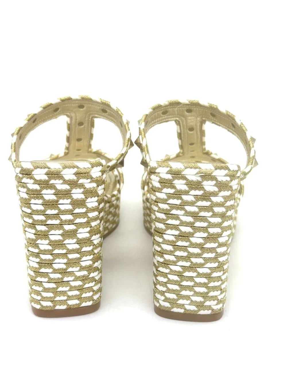 Valentino Rockstud Torchon Rope Wedge Heel Braided Espadrille Slide Sandals